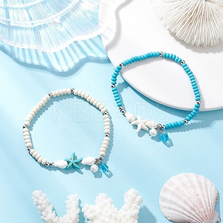 2Pcs 2 Colors Trumpet Shell Beads Charm Bracelets BJEW-JB12374-1