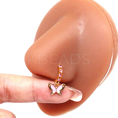 316L Surgical Stainless Steel Cubic Zirconia Dangle Hoop Nose Ring with Charms WG2DADE-03-1