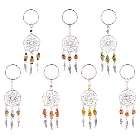 14Pcs 7 Colors Alloy & Glass Seed Keychain KEYC-TAC00052-1