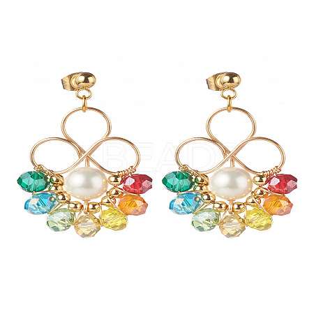 Flower Colorful Glass Beads Dangle Earrings for Girl Women X1-EJEW-TA00010-1