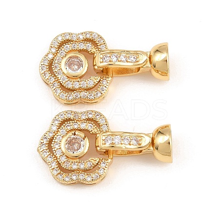 Brass Micro Pave Clear Cubic Zirconia Fold Over Clasps KK-H292-14G-1