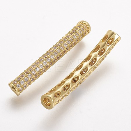 Brass Micro Pave Cubic Zirconia Tube Beads LS-ZIRC-N025-60G-1