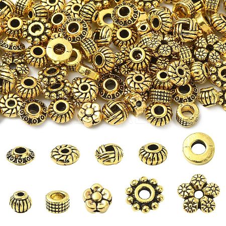 100Pcs 10 Styles Tibetan Style Alloy Spacer Beads TIBEB-YW0001-14AG-1