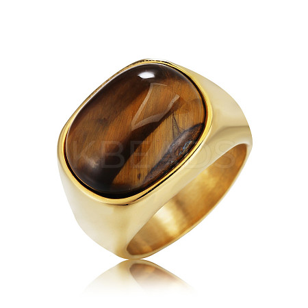 304 Stainless Steel with Natural Tiger Eye Finger Rings for Men FS-WG155DB-10-1