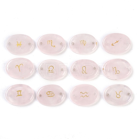 12Pcs 12 Styles Twelve Constellation Natural Rose Quartz Flat Oval Links Connector Charms G-K359-05B-1