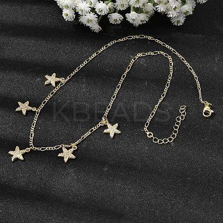 Brass Micro Pave Clear Cubic Zirconia Starfish Pendant Necklaces NJEW-B157-06G-1