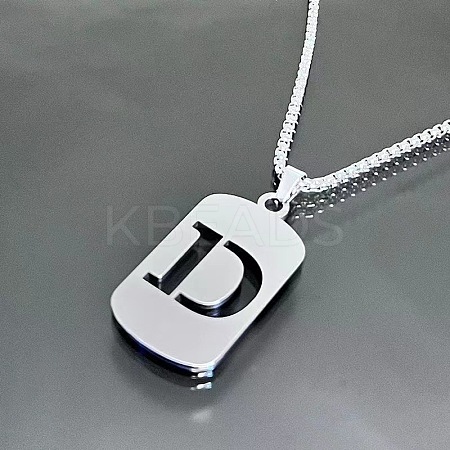 Rectangle with Laser Cut Letter 201 Stainless Steel Initial Pendant Necklaces WGA5E8C-04-1