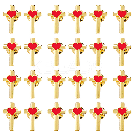 24Pcs Cross with Heart Alloy Enamel Lapel Pin Backs for Backpack Clothes JEWB-FG0001-59G-1