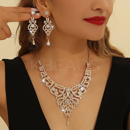 Zinc Alloy Rhinestone Dangle Earrings & Bib Necklaces Sets for Women FS-WGB2FE8-01-1