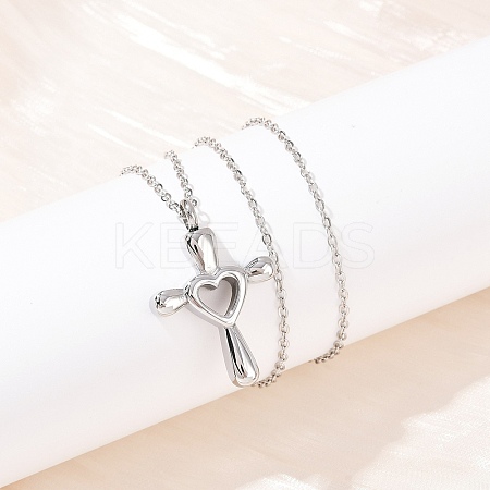304 Stainless Steel Heart Cross Pendant Pet Urn Ashes Necklaces NJEW-S455-05P-1