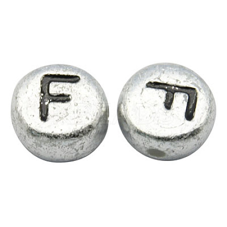 Silver Color Plated Acrylic Horizontal Hole Letter Beads X-PB43C9070-F-1