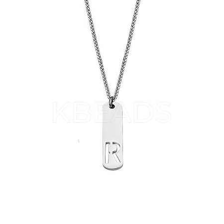 304 Stainless Steel Rectangle with Laser Cut Initial Pendant Necklaces FS-WG71FEF-22-1