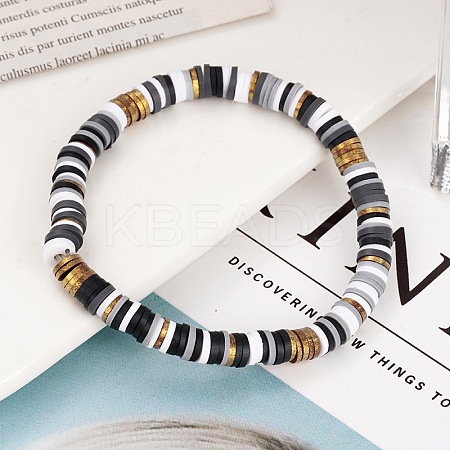 Handmade Polymer Clay Heishi Beaded Stretch Bracelets with CCB for Women JF1252-1-1