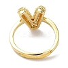 Rack Plating Letter Brass Micro Pave Clear Cubic Zirconia Adjustable Rings for Women KK-S391-03G-V-3
