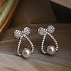 Bowknot Brass Micro Pave Clear Cubic Zirconia Stud Earrings LS-EJEW-A110-06P-1