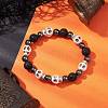 Halloween Skull Synthetic Turquoise & Round Lava Rock & Synthetic Non-Magnetic Hematite Beaded Stretch Bracelets for Women BJEW-JB10656-01-4