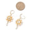 Flower with Cross 304 Stainless Steel Earrings Glass Seeds Leverback Earrings EJEW-MZ00507-5
