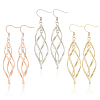 3 Pairs 3 Colors Brass Twist Wave Dangle Earrings for Women EJEW-AN0003-26-1