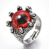 Adjustable Alloy Glass Finger Rings RJEW-T006-03D-1