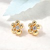 Flower Brass Micro Pave Clear Cubic Zirconia Stud Earrings EJEW-B148-01G-2
