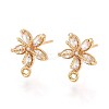Flower Brass Micro Pave Cubic Zirconia Stud Earring Findings KK-B152-01B-G-1