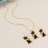 Cat Shape Zinc Alloy Enamel Pendant Necklaces & Dangle Earrings Sets FS-WG2319B-01-1