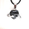 Natural Obsidian Heart with Metal Hands Pendant Necklaces FX8013-6-1
