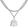 Non-Tarnish 304 Stainless Steel Curb & Herringbone Chains Double Layer Necklaces LS-NJEW-P280-01P-1