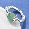 Platinum Tone Iron Bead Natural Mixed Stone Stretch Finger Rings RJEW-JR00142-3