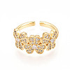 Brass Micro Pave Clear Cubic Zirconia Cuff Rings for Women KK-T074-20G-2