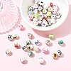 50Pcs 10 Colors Floral Printed Porcelain Beads PORC-YW0001-57-4