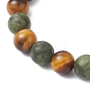 Natural Tiger Eye & Chinese Southern Jade Round Beaded Stretch Bracelets for Men Women BJEW-JB12016-4