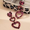 Heart with Leopard Print Alloy Tassel Stud Earrings EJEW-Z112-05G-1