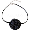 1Pc Fabric French Rose Flower Pendant PU Leather Choker Women's Necklaces NJEW-CL0001-06C-1
