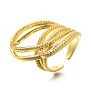 Brass Micro Pave Cubic Zirconia Cuff Rings for Women RJEW-F176-01G-2