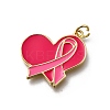 October Breast Cancer Pink Awareness Ribbon Brass Enamel Pendants LS-KK-G525-10G-05-1