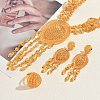 Vintage Alloy Hollow Teardrop Tassel Earrings & Necklaces & Rings Set for Wwomen YJ4810-1