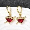 Heart Brass Glass Hoop Earrings EJEW-P333-09C-G-1