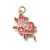 October Breast Cancer Pink Awareness Ribbon Brass Enamel Pendants KK-G525-10G-07-1
