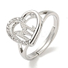 Heart with Letter Rack Plating Brass Micro Pave Cubic Zirconia Adjustable Rings for Women RJEW-I105-06P-M-1