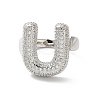 Letter Brass Micro Pave Clear Cubic Zirconia Open Cuff Ring for Women RJEW-N046-03U-P-2