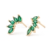 Green Clear Cubic Zirconia Leaf Stud Earrings KK-E005-22G-1
