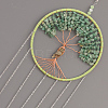 Brass Wire Wrapped Natural Green Aventurine Chips Tree of Life Pendant Decorations HJEW-D302-03-3