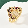 Brass Micro Pave Colorful Cubic Zirconia Cuff Rings RJEW-P155-03G-1