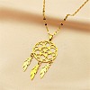 Woven Net/Web with Feather 201 Stainless Steel Boho Pendant Necklaces for Women NJEW-G087-07G-1