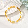Oval Natural Baltic Amber & Natural Cultured Freshwater Pearl & Brass Beaded Stretch Bracelets for Women BJEW-JB14171-1