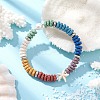Flat Round Natural Lava Rock & Shell Pearl Beaded Stretch Bracelets for Women BJEW-JB12141-02-1