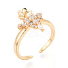 Crown Brass Micro Pave Clear Cubic Zirconia Cuff Ring Settings KK-T076-24G-1