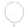 Natural Rose Quartz Heishi Beads and Rice Natural Pearl Beaded Double Layer 304 Stainless Steel Starfish Pendant Necklaces NJEW-JN05847-03-4