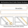 20Pcs 2 Colors Ion Plating(IP) 304 Stainless Steel Cable Chain Necklaces Set MAK-BBC0001-11C-2